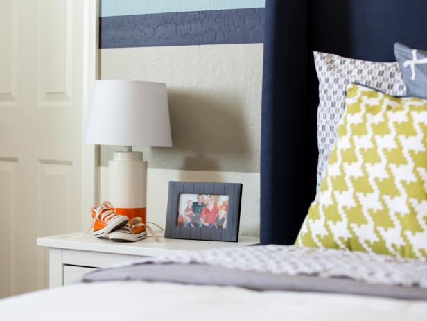 Detail Of Contemporary Bedroom Yellow Houndstooth Pillow
